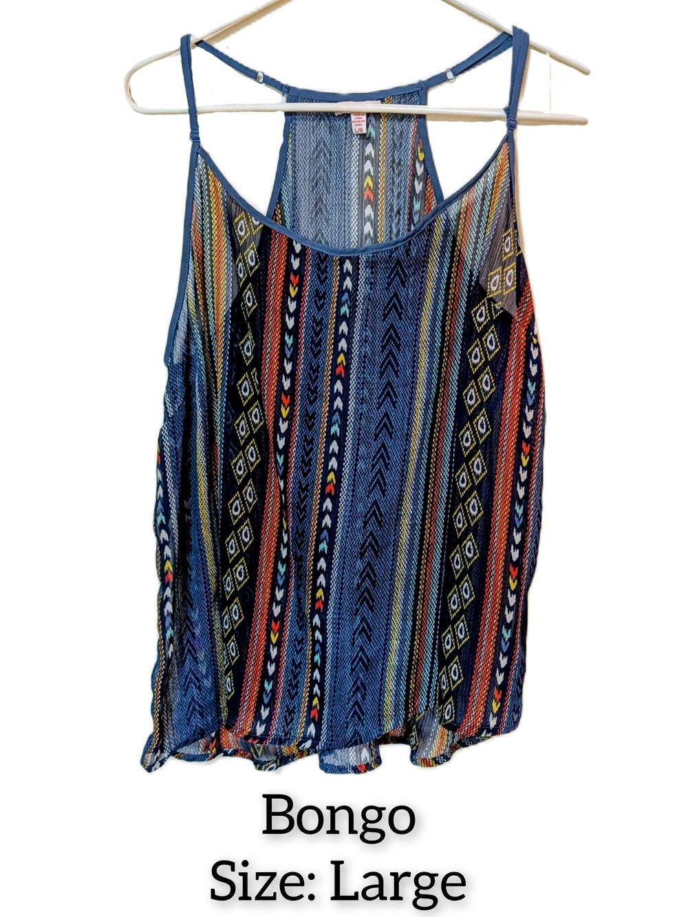Bongo Women's Blue Multicolor Striped Tank Top - Large